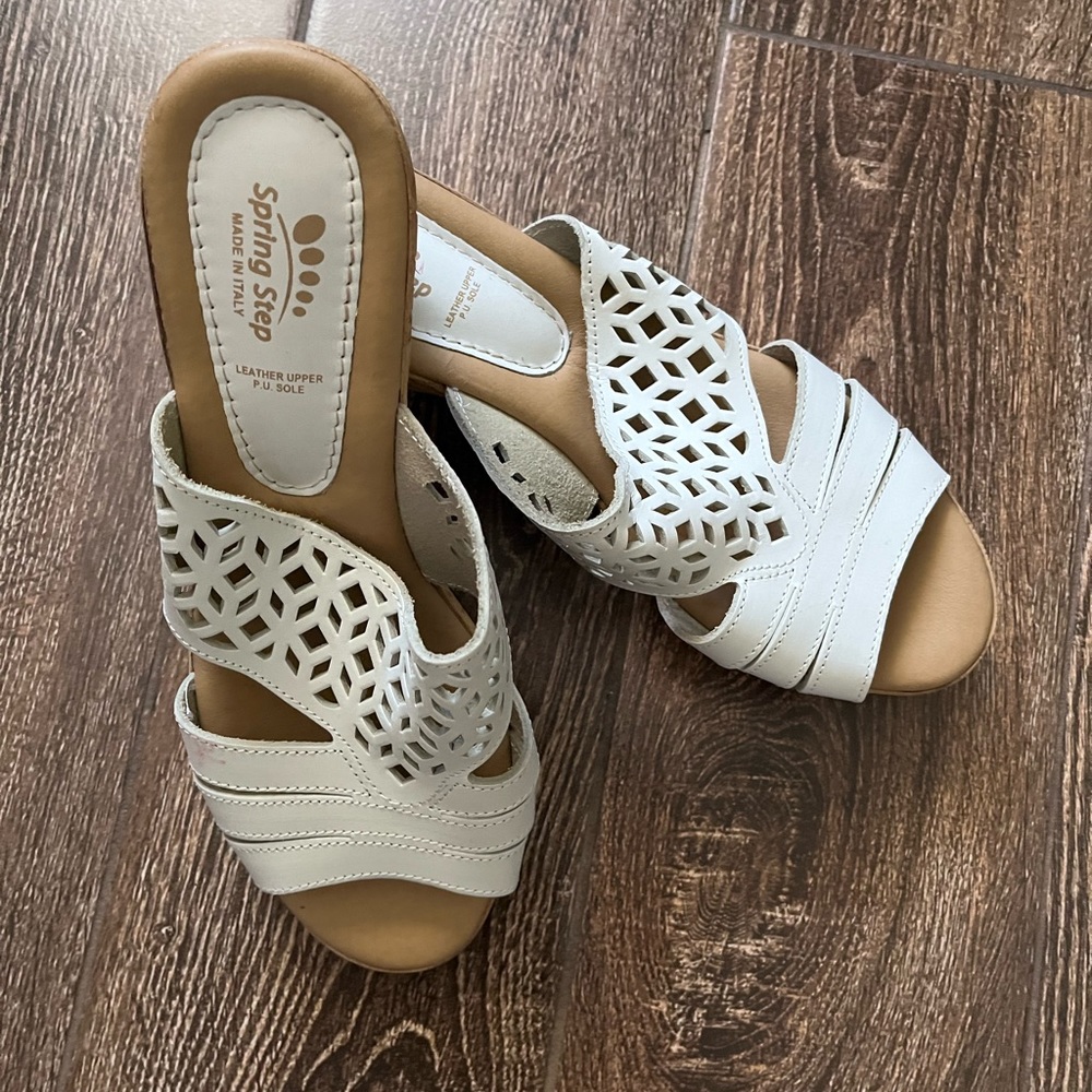 Spring Step Laser Cut Open Toe Slip On Wedges - image 2